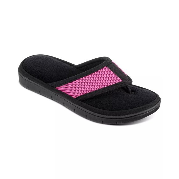 ISOTONER Scout Mesh Thong Slippers - Black / Pink - Size 9.5/10 - NEW - Picture 1 of 4